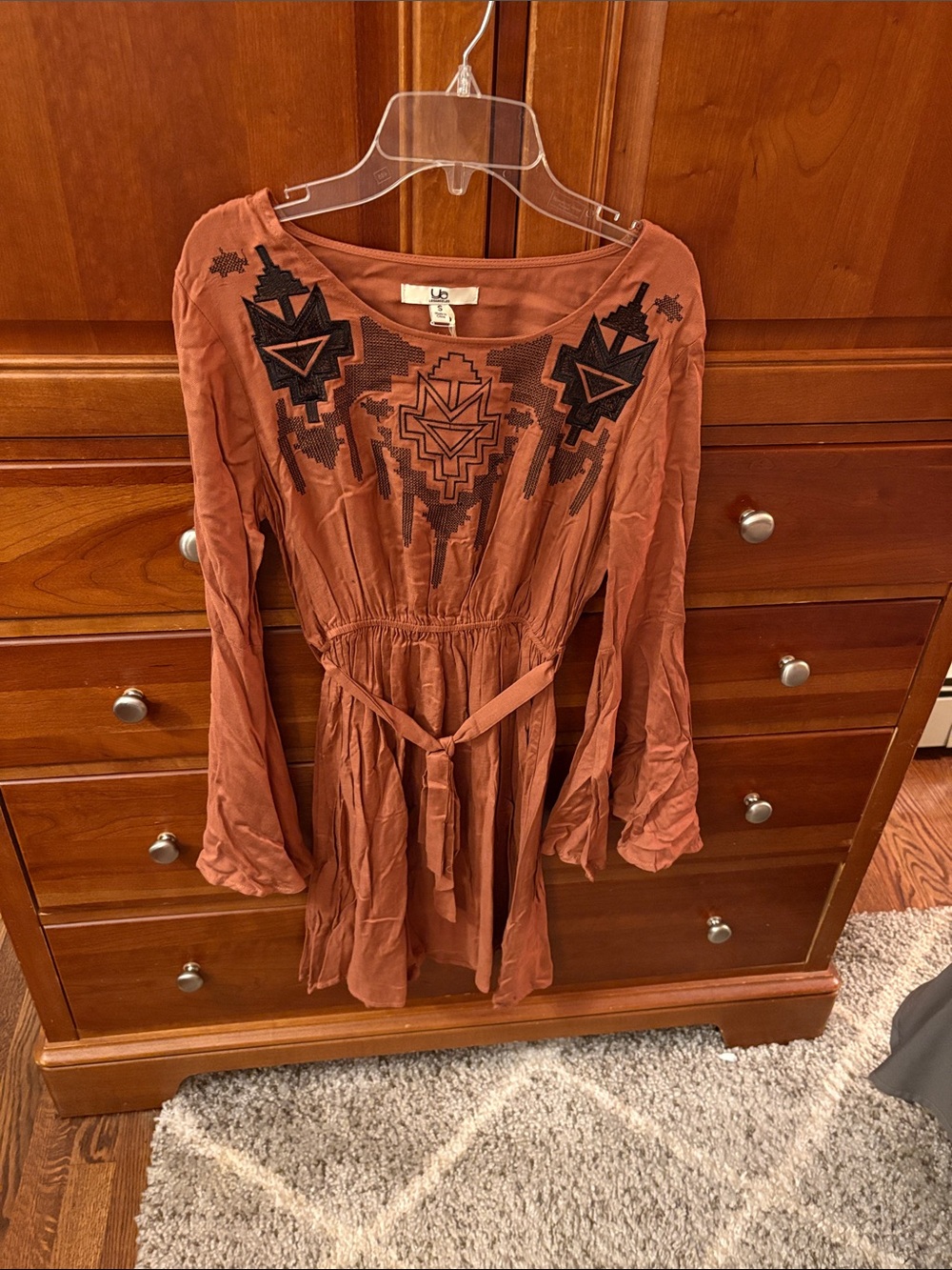 Ya Los Angeles Rust Brown Embroidered Tunic Dress